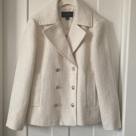 Cream Textured Pea Jacket 🧥, double breasted, size-S, lined ,37% wool - Picture 1 of 13